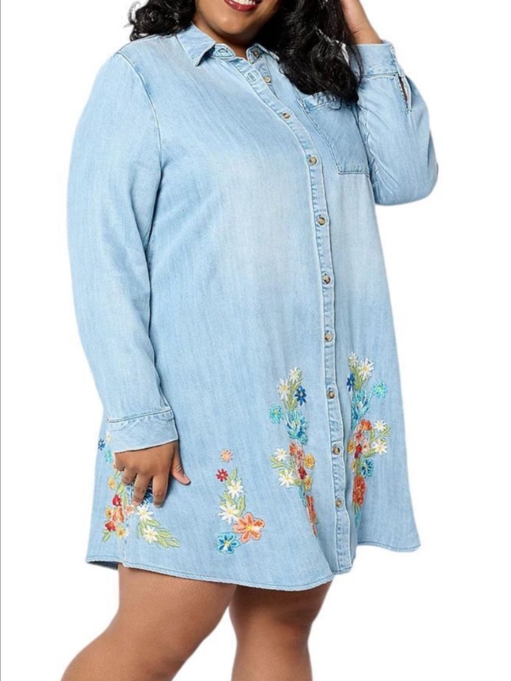 Driftwood Jeans Scottie Long Sleeve Tencel Dress Embroidered Bouquet